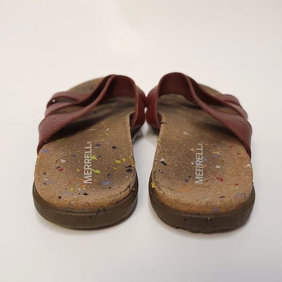 Merrell Sandal Size 7 Women's Nappa Valley Slide Cork Leather Rust Brown Sandals - Picture 6 of 12